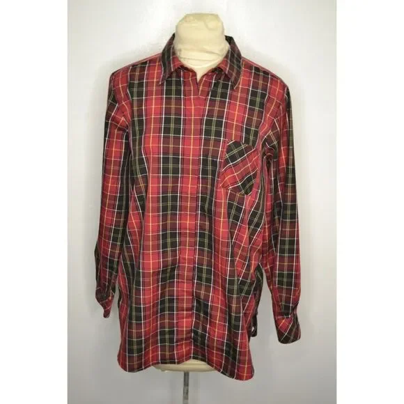 Orvis Women's 18 Red Buffalo Plaid Long Sleeve Button Down Tunic Shirt - Picture 1 of 11
